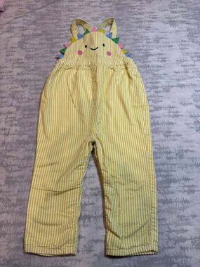 Mini Boden Yellow Stripe Sunshine Face Dungarees 2-3Y
